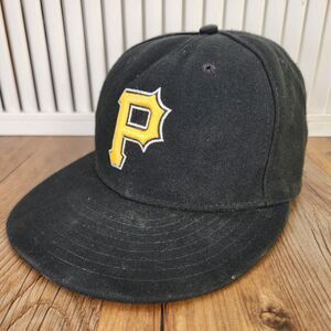 VTG Pittsburgh Pirates New Era 59fifty Fitted 7 1/8 Hat Cap Black Made in USA